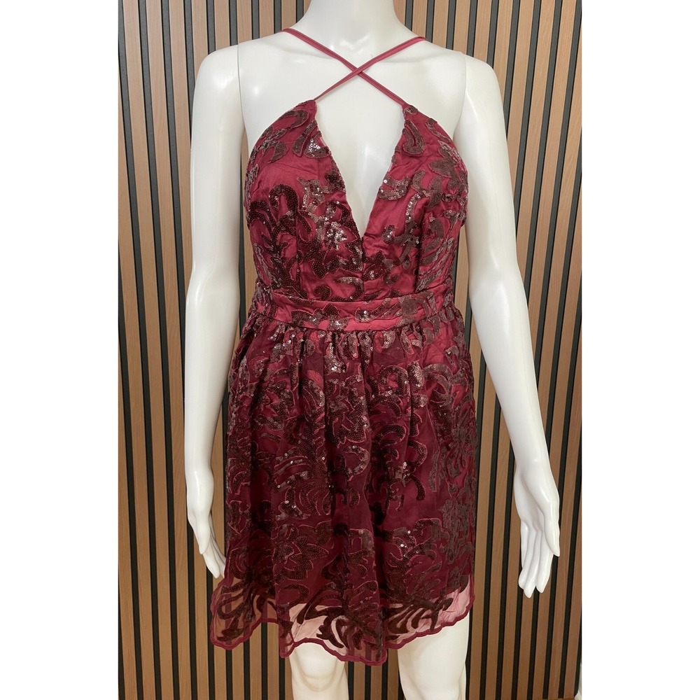 Lulus‎ Sweetest Celebrations Women's Dress Skater Mini Mesh Party Sequin S Red